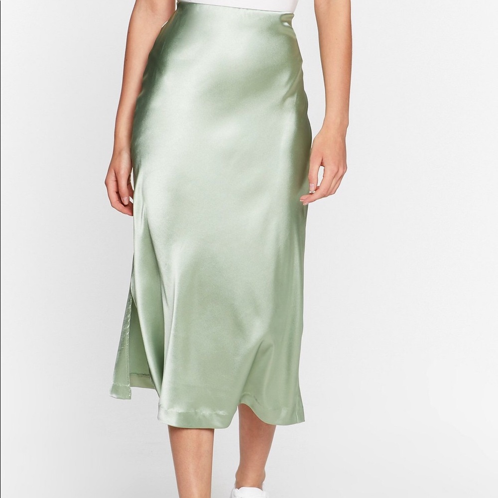 Pistachio-Green Slip MIDI Skirt